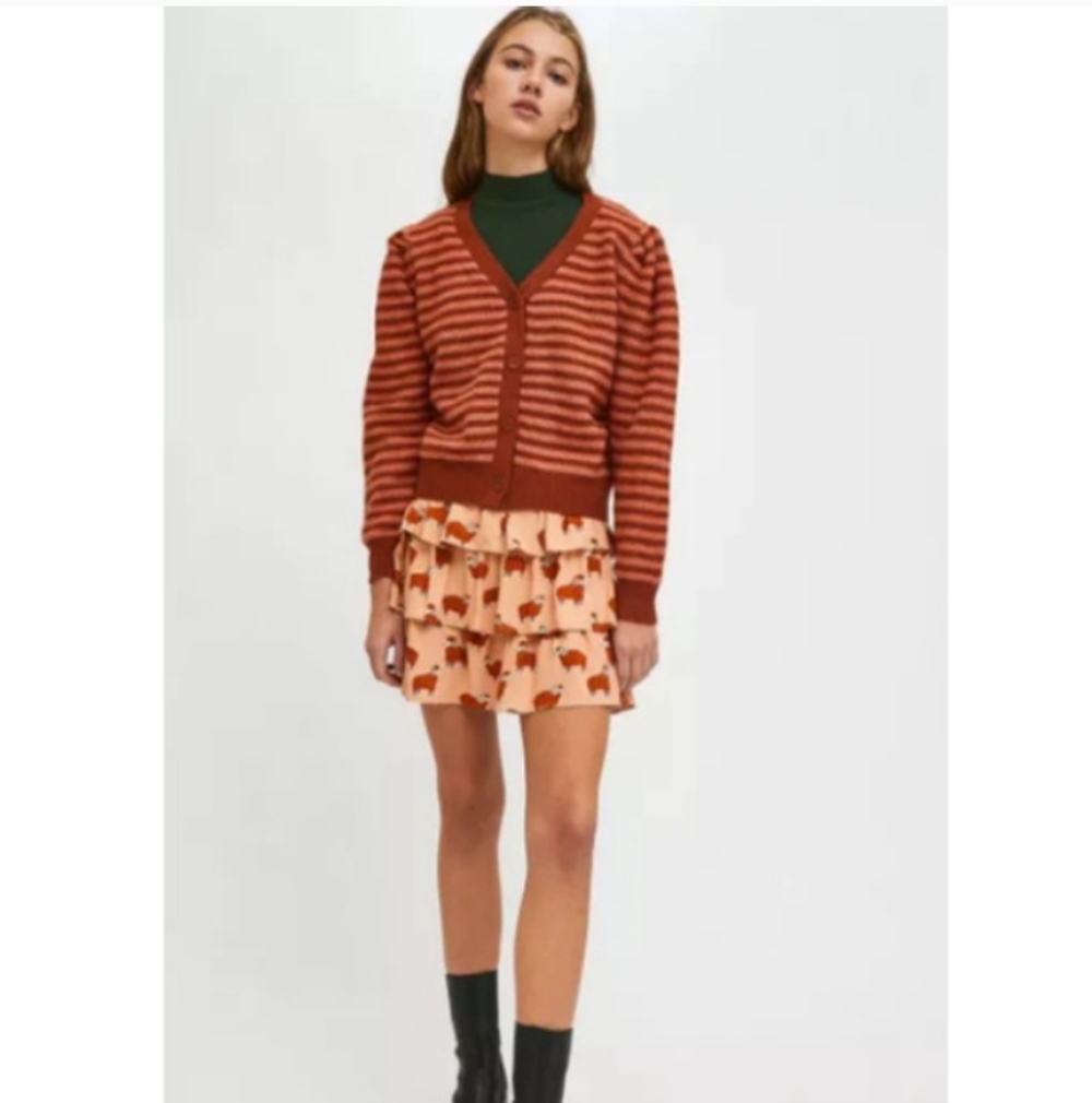 Compania Fantastica Puff Sleeve Striped Cardigan Sweater